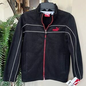 Brand New Puma Black Zip Up Fleece Jacket Embroidered Red Logo Sporty Athletic
